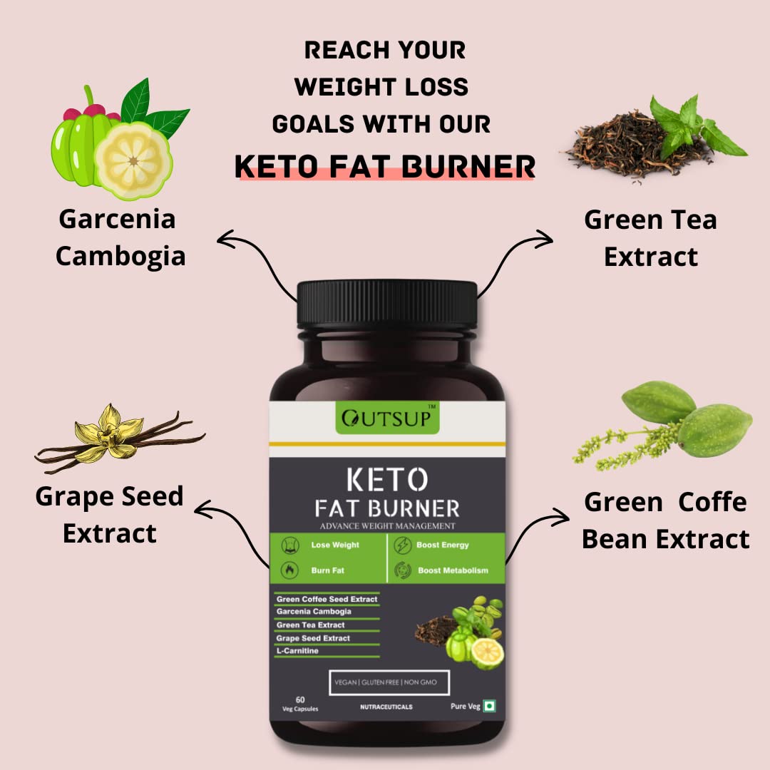 Outsup Keto Fat Burner 60 Caps 1000MG, Weight Loss Supplement for Women & Men With Garcinia Cambogia