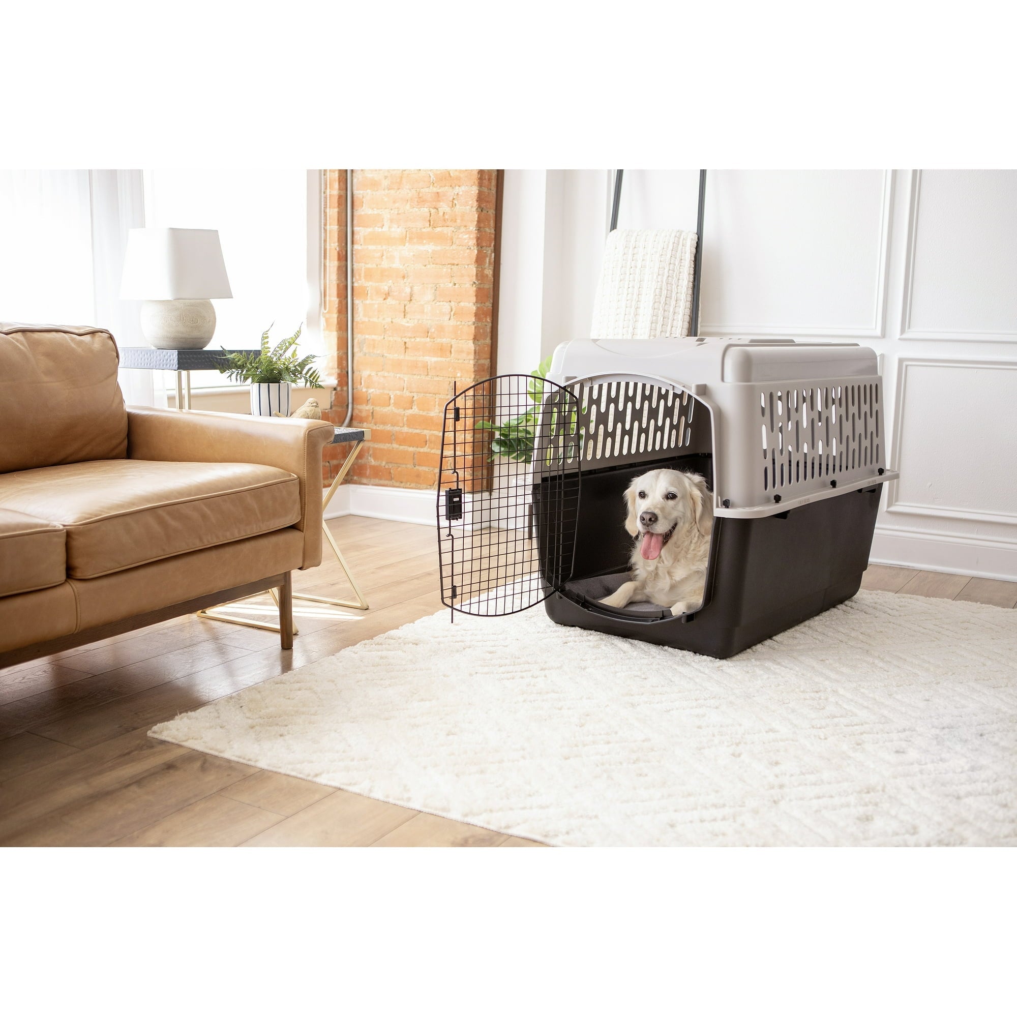 Vibrant Life Pet Kennel Large 40" Dog Crate, Plastic Travel Pet Carrier for Pets 70-90 lb, Grey