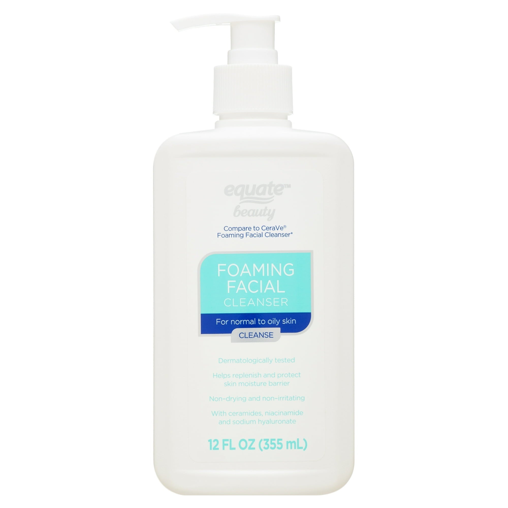 Equate Foaming Facial Cleanser for Face Care of Normal to Oily Skin, 12 fl oz, Compare to CeraVe® Foaming Facial Cleanser