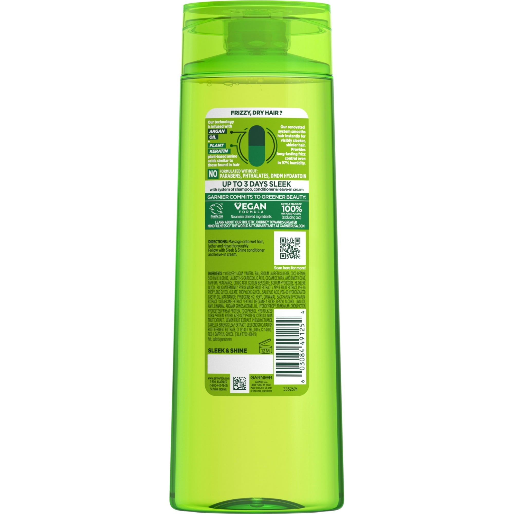 Garnier Fructis Sleek and Shine Fortifying Shampoo for Frizzy, Dry Hair, 12.5 fl oz