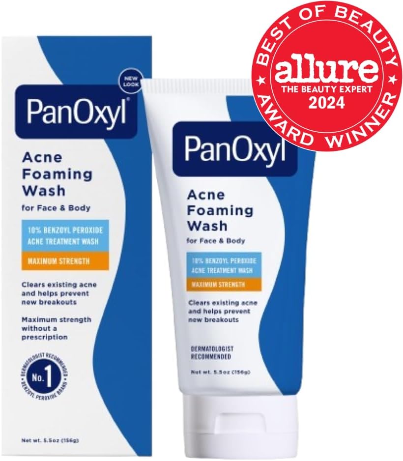 PanOxyl Acne Foaming Wash Benzoyl Peroxide 10% Maximum Strength Antimicrobial, 5.5 Oz