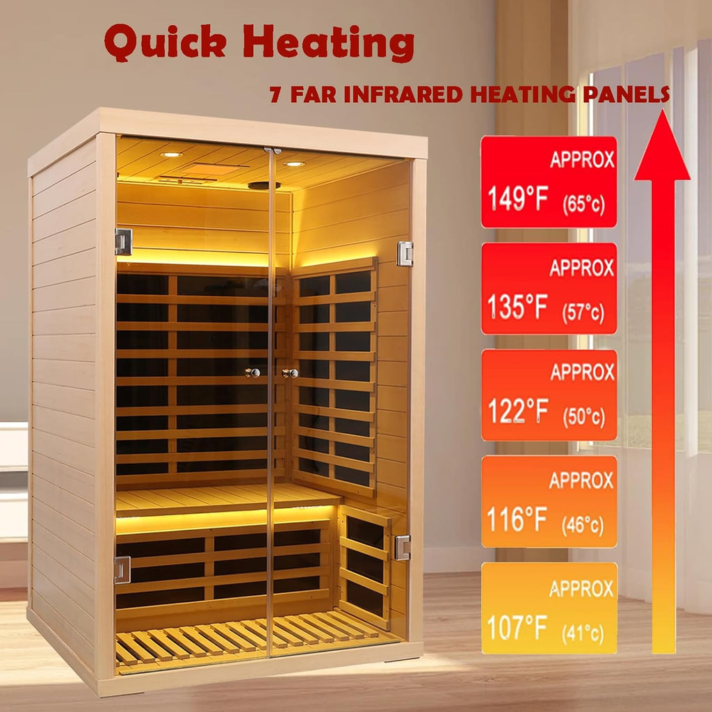 Hemlock 2 Person Low EMF Far Infrared Sauna, Home Indoor Sauna, Luxury Tempered Glass Doors
