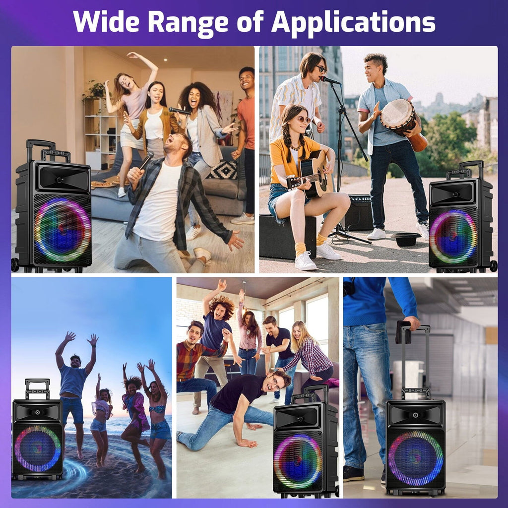 Seenda Karaoke Machine with 2 Wireless Microphones, Bluetooth Speaker, and Portable PA System – Includes FM Radio and 12" Woofer for Party