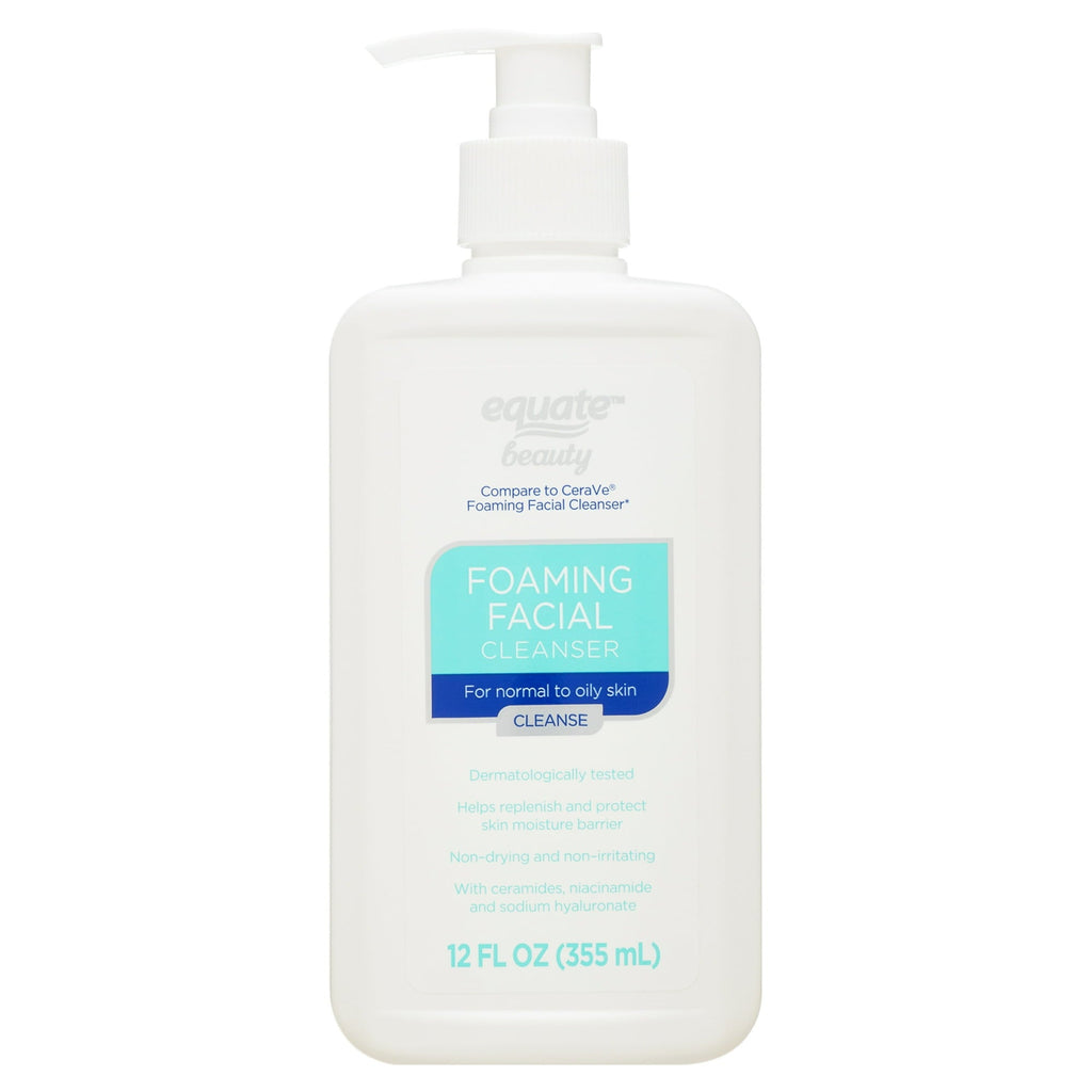 Equate Foaming Facial Cleanser for Face Care of Normal to Oily Skin, 12 fl oz, Compare to CeraVe® Foaming Facial Cleanser