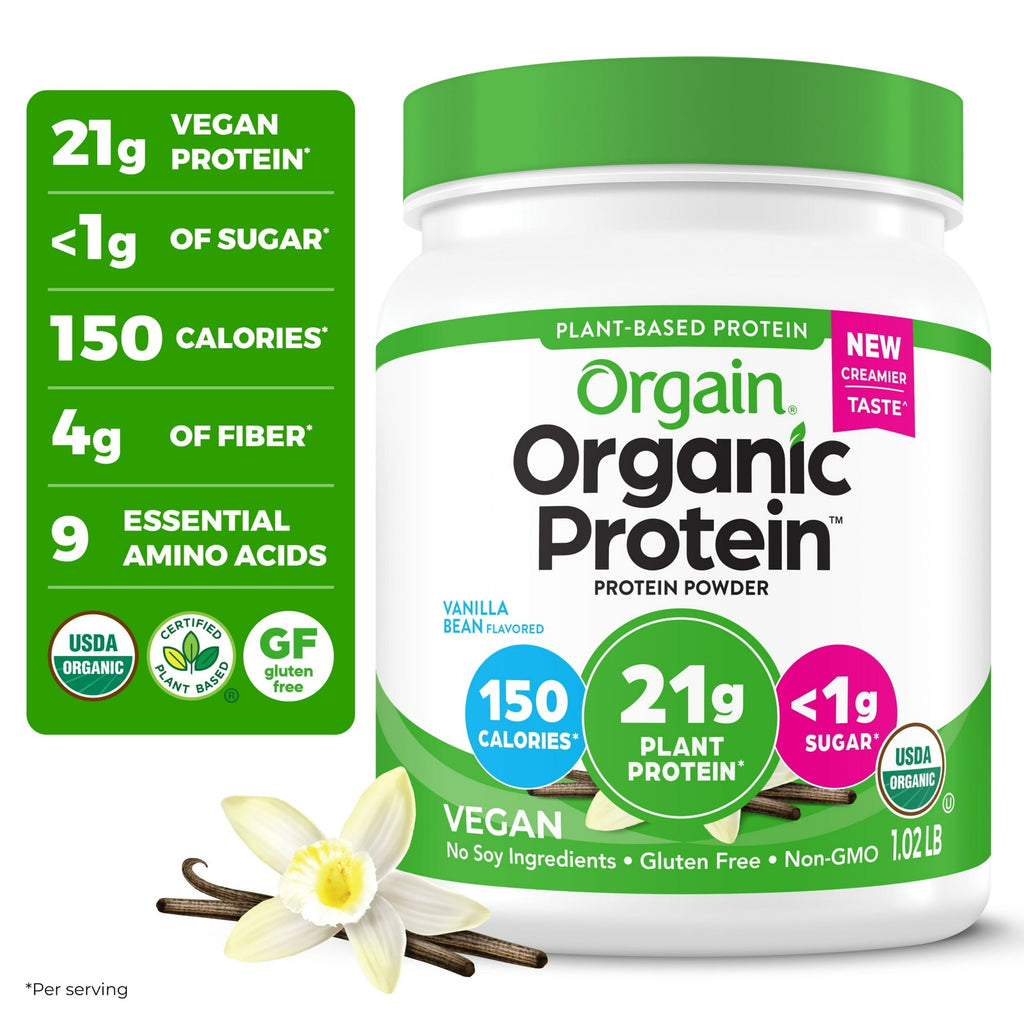 Orgain Organic Vegan 21g Protein Powder, Plant Based Shake Drink, Vanilla Bean 1.02lb